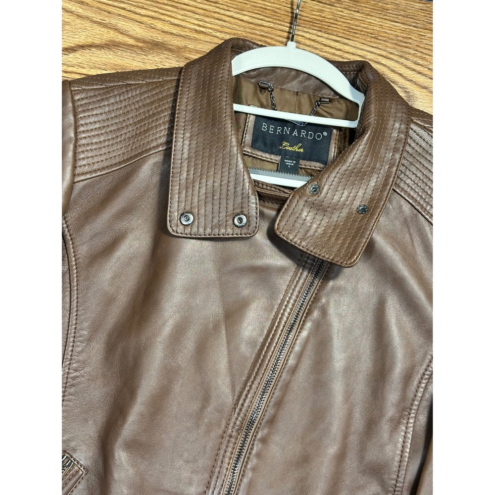 Bernardo Leather Motorcycle‎ Jacket Brown Genuine Leather Moto Biker Women's Lg